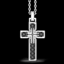 Collana Zancan in argento con pendente a croce e pietre nere.