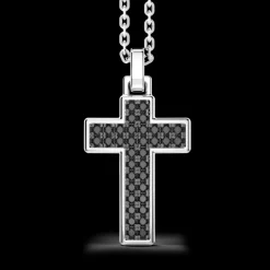 Collana Zancan in argento con pendente croce e pietre nere.
