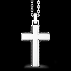 Collana Zancan in argento con pendente croce e pietre nere.