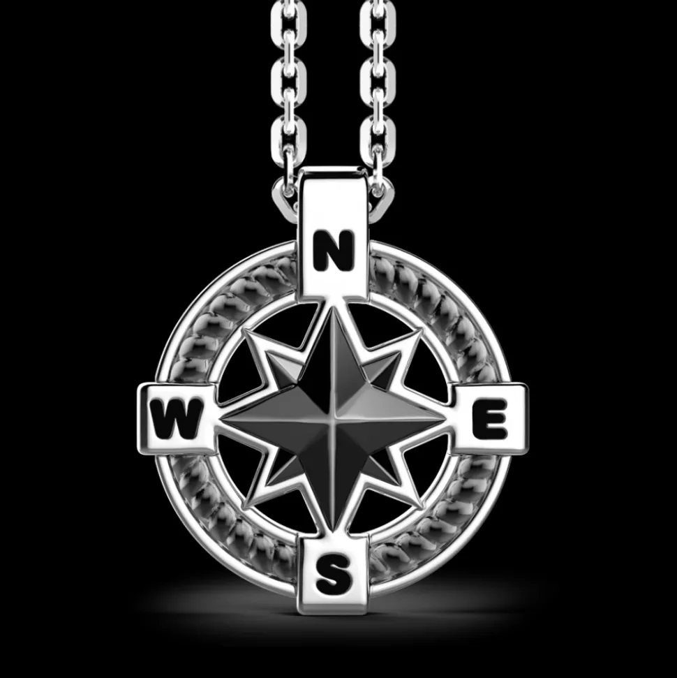 Collana Zancan in argento con pendente a rosa dei venti in ceramica.