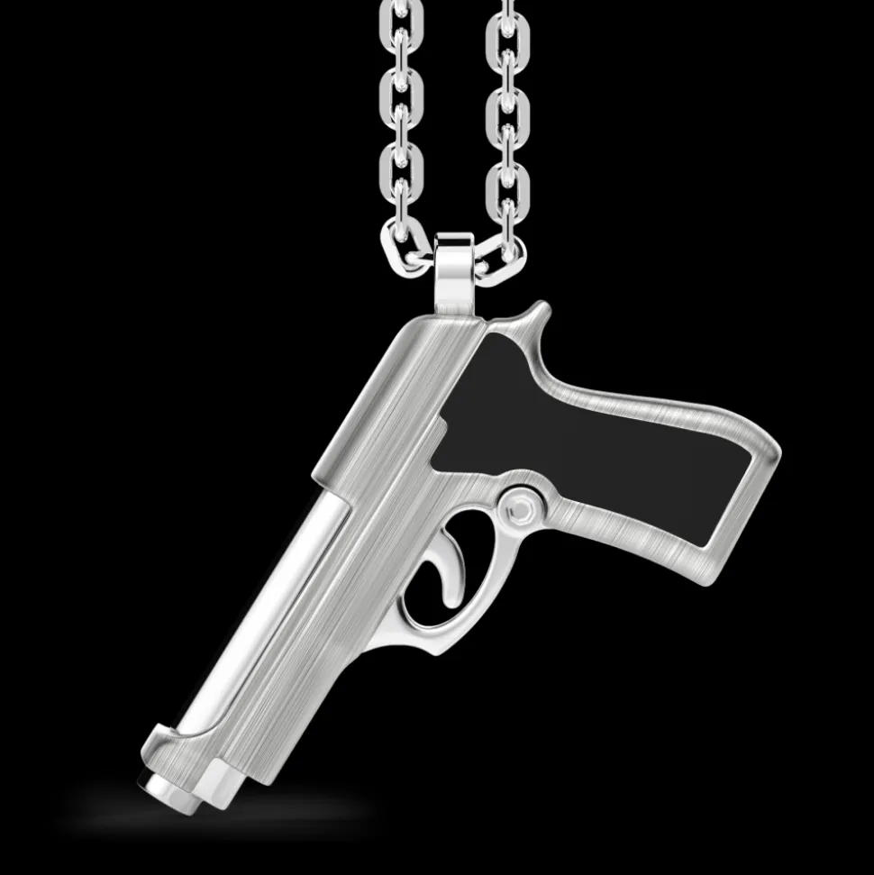 Collana Zancan in argento con pendente a pistola.