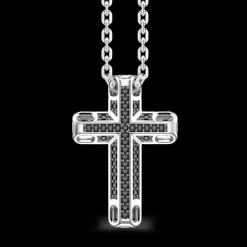 Collana Zancan in argento con pendente a croce e pietre nere.