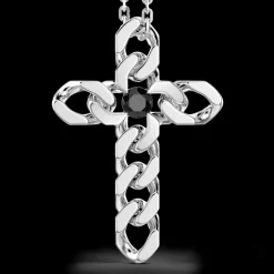 Collana Zancan in argento con pendente a croce e pietre nere.