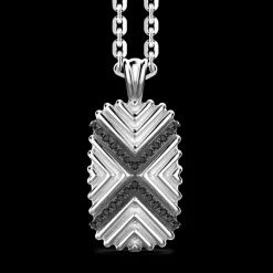 Collana Zancan in argento con pendente a targa e pietre nere.