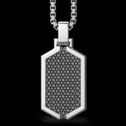 Collana Zancan in argento con pendente a targa tempestato di pietre nere.