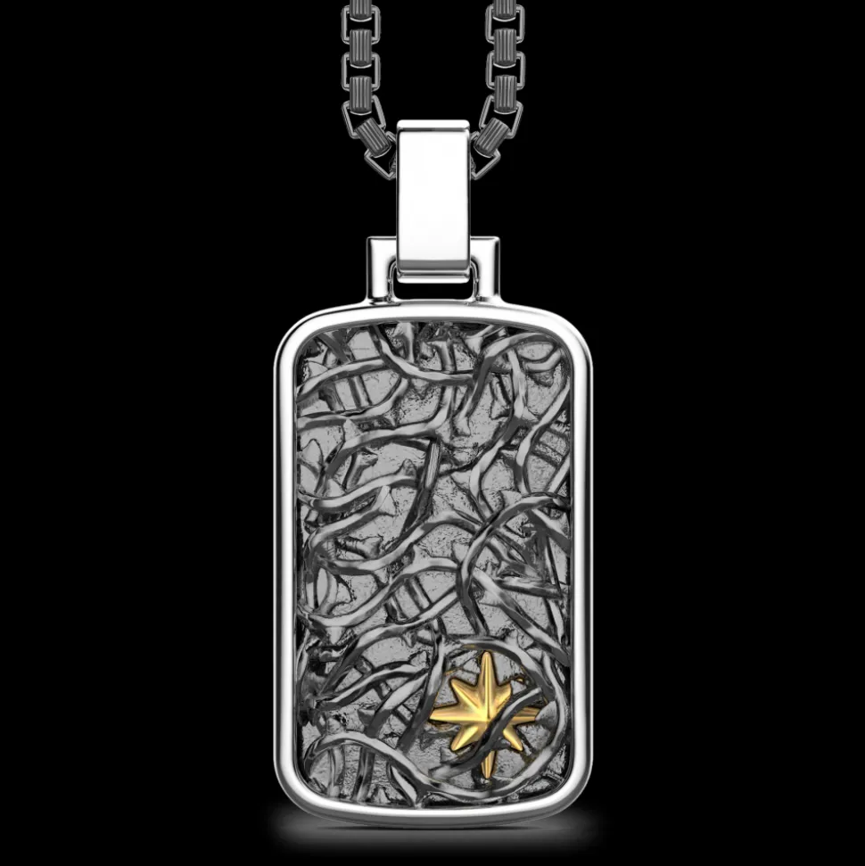 Collana Zancan in argento con pendente a targa con filo spinato.