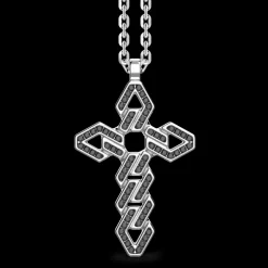 Collana Zancan in argento con pendente a croce e pietre nere.