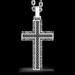 Collana Zancan in argento con pendente a croce e pietre nere.