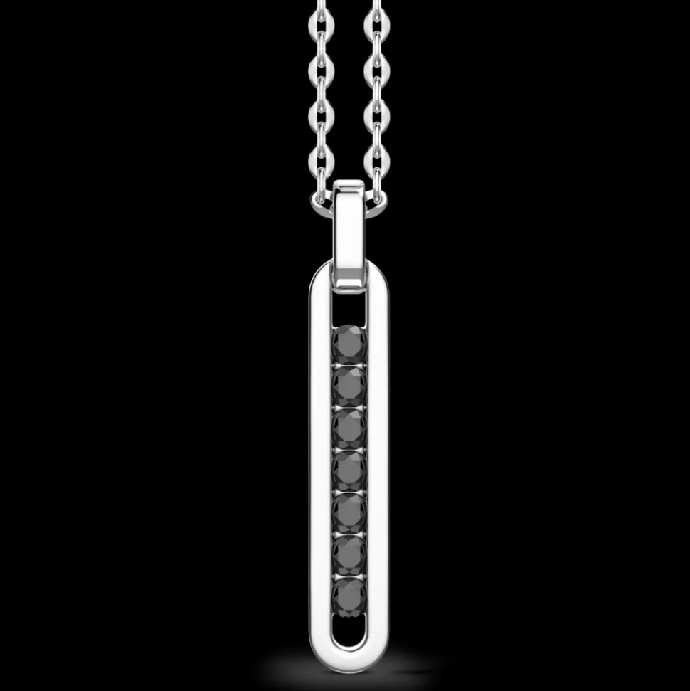 Collana Zancan in argento con pendente a targa e pietre nere.