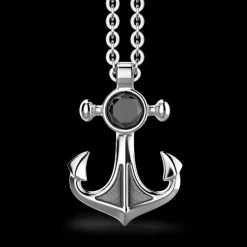 Collana Zancan in argento con pendente ad ancora e pietra nera.