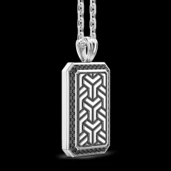 Collana Zancan in argento con pendente a targa e pietre nere.