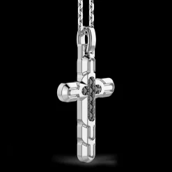 Collana Zancan in argento con pendente a croce e pietre nere.