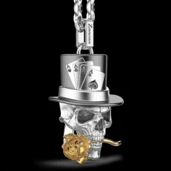 Collana Zancan in argento con pendente a teschio prestigiatore.