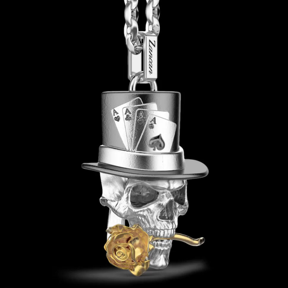 Collana Zancan in argento con pendente a teschio prestigiatore.