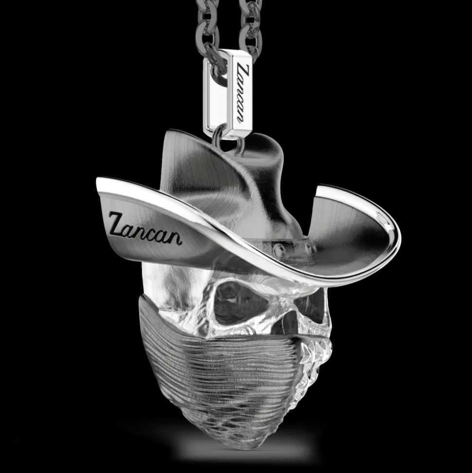 Collana Zancan in argento con pendente a teschio cowbloy.