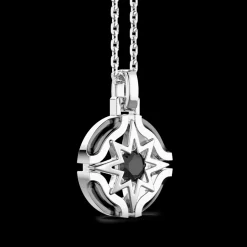 Collana Zancan in argento con pendente a rosa dei venti e pietra nera.