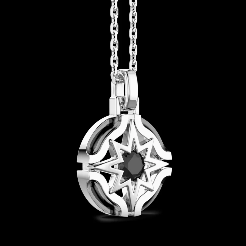 Collana Zancan in argento con pendente a rosa dei venti e pietra nera.