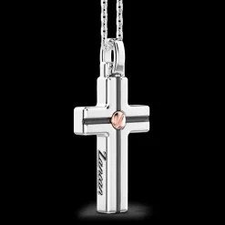 Collana Zancan in argento con pendente a croce e vite in oro rosa.