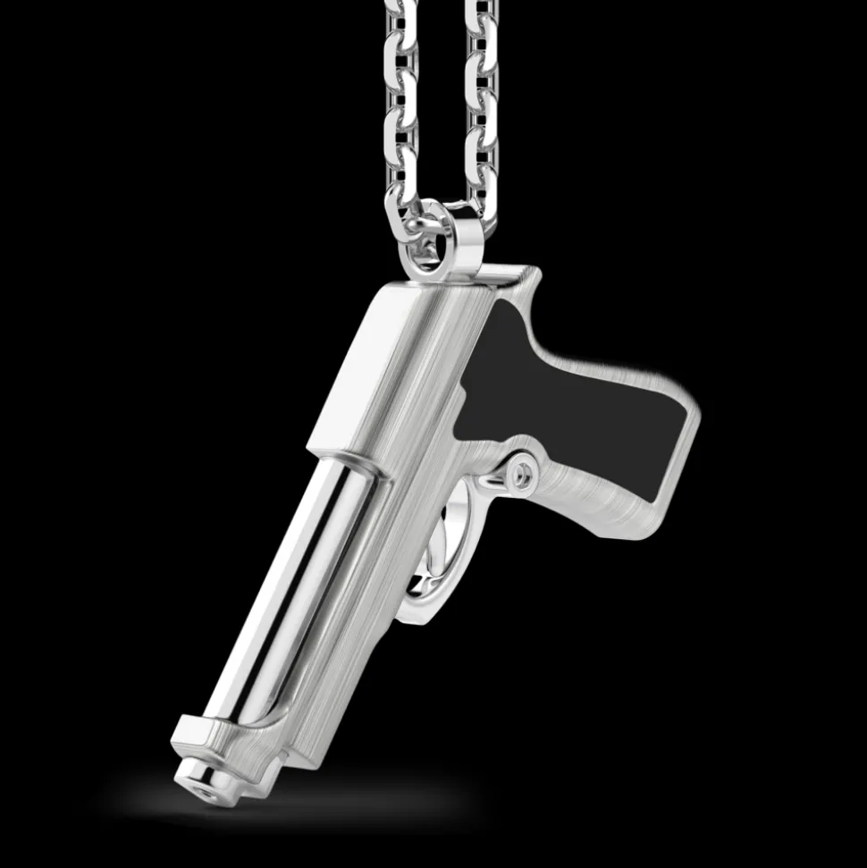 Collana Zancan in argento con pendente a pistola.
