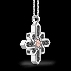 Collana Zancan in argento, pendente a rosa dei venti, pietre e vite in oro rosa