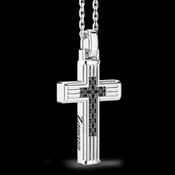 Collana Zancan in argento con pendente a croce e spinelli neri.