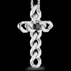 Collana Zancan in argento con pendente a croce e pietre nere.