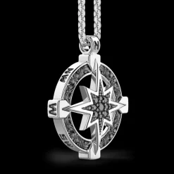 Collana Zancan in argento con pendente a rosa dei venti e pietre nere.