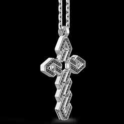 Collana Zancan in argento con pendente a croce e pietre nere.