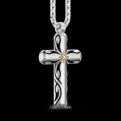 Collana Zancan in argento con pendente a croce e motivo tribale.