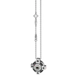 Collana Zancan in argento con bussola bianca e spinelli neri.