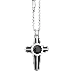 Collana Zancan in argento con pendente a croce e pietra nera.