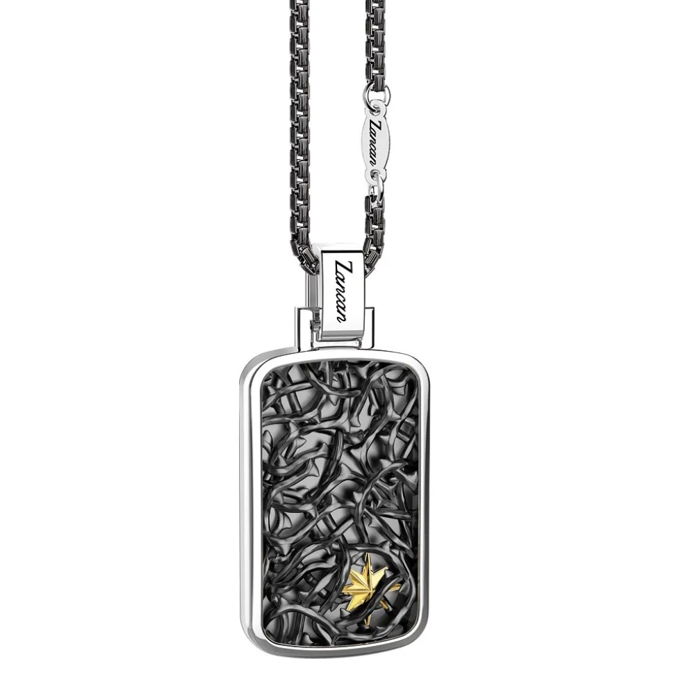 Collana Zancan in argento con pendente a targa con filo spinato.