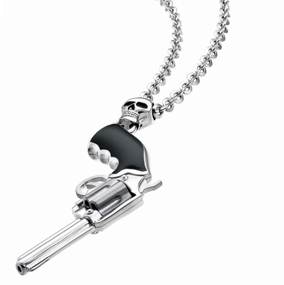 Collana Zancan in argento con pendente a pistola revolver.