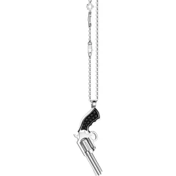 Collana Zancan in argento con pendente a pistola in argento e pietre nere.