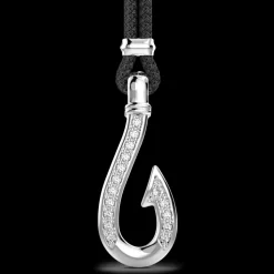 Collana Zancan in kevlar con pendente ad amo in argento con pietre bianche.