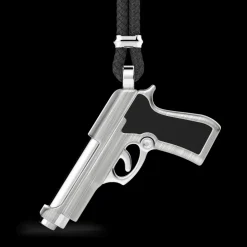 Collana Zancan in kevlar con pistola in argento.