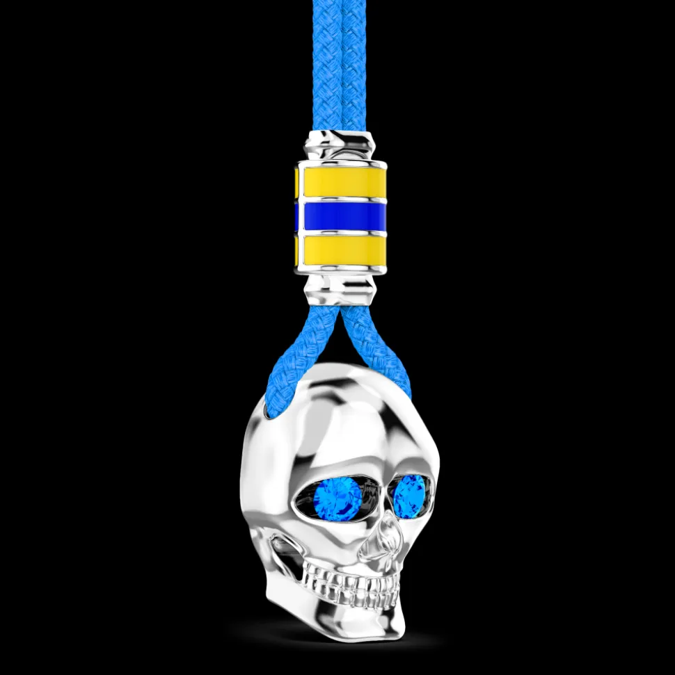 Collana Zancan in kevlar con pendente a teschio in argento.