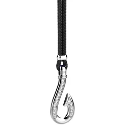 Collana Zancan in kevlar con pendente ad amo in argento con pietre bianche.