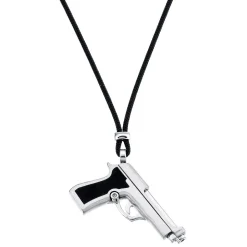 Collana Zancan in kevlar con pistola in argento.