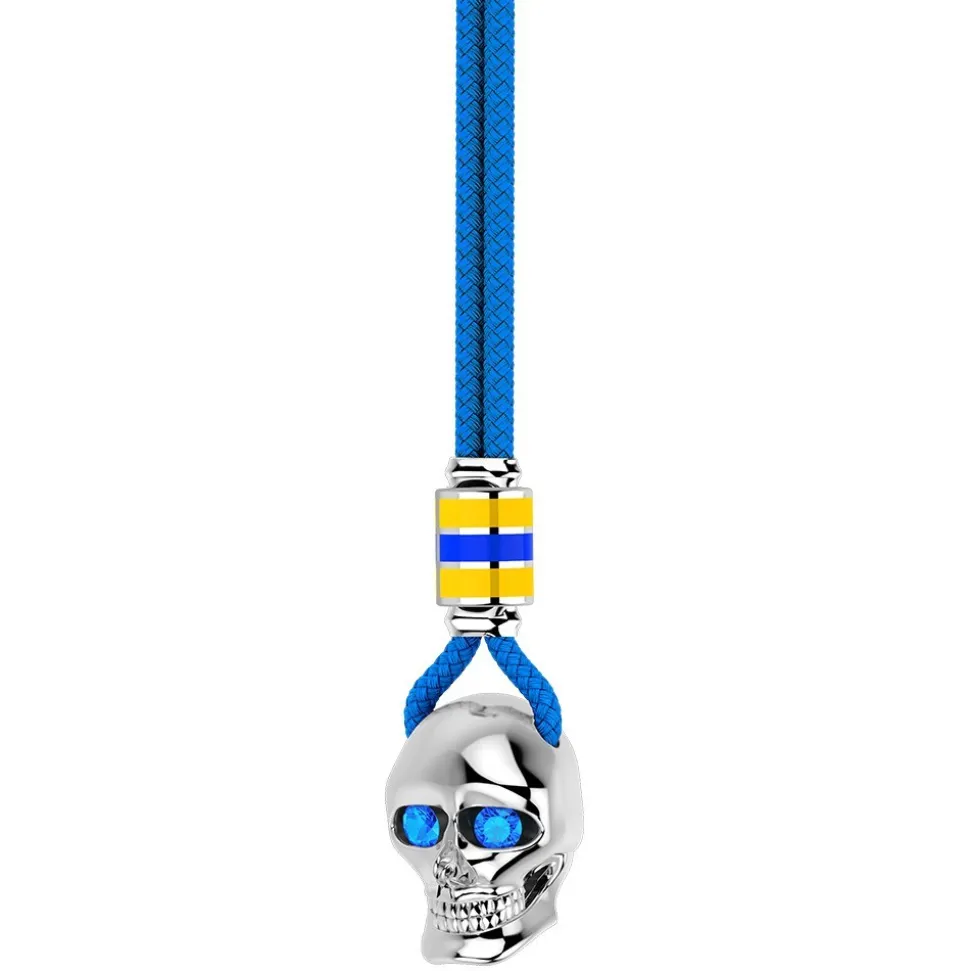 Collana Zancan in kevlar con pendente a teschio in argento.