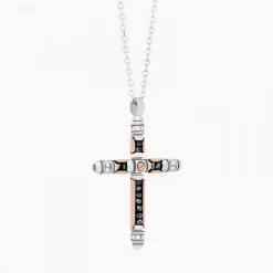 Collana Zancan in oro bianco con croce e diamanti .