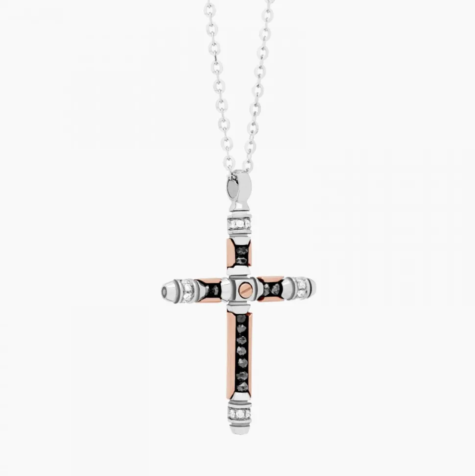 Collana Zancan in oro bianco con croce e diamanti .