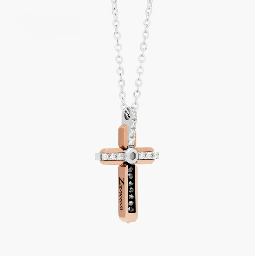 Collana Zancan in oro bianco con croce e diamanti .