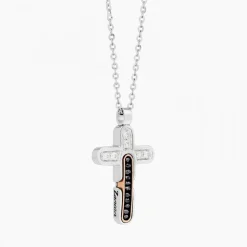Collana Zancan in oro bianco con croce e diamanti .