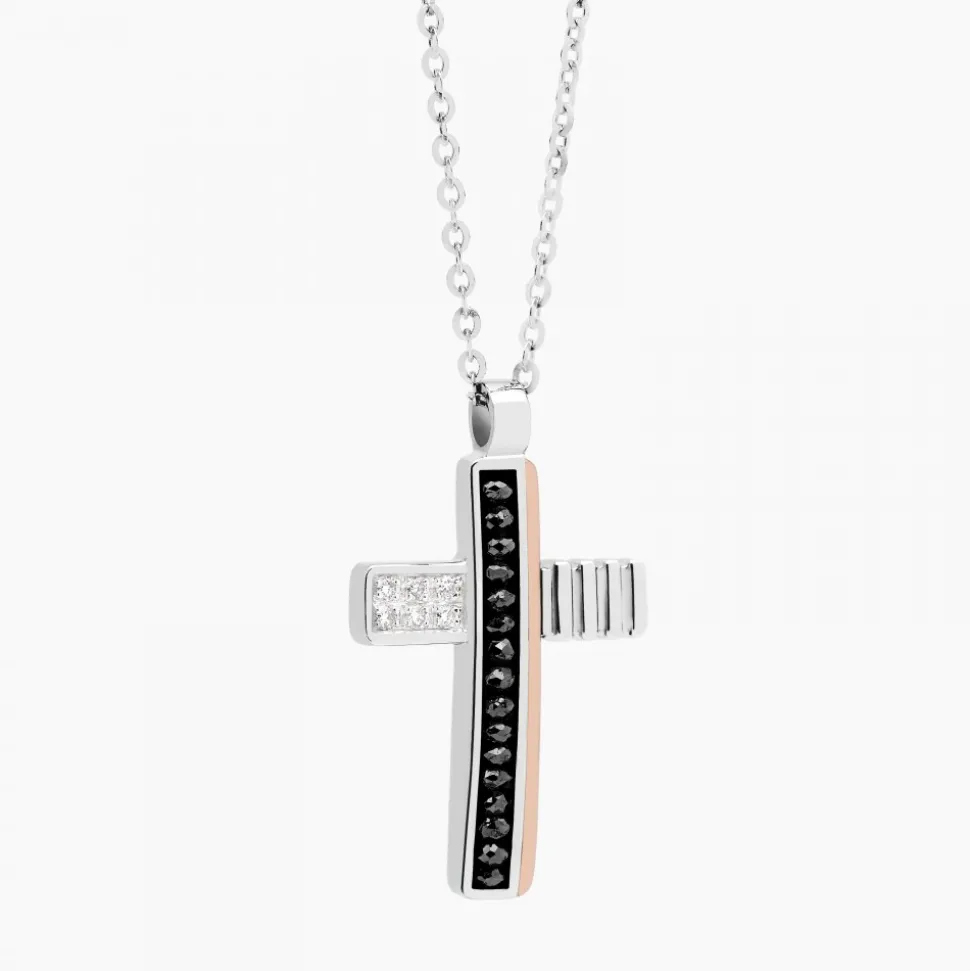 Collana Zancan in oro bianco con croce e diamanti .