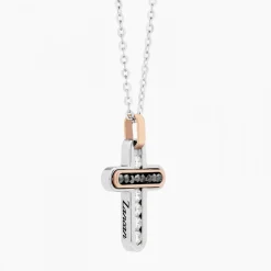 Collana Zancan in oro bianco con croce e diamanti .