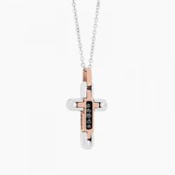 Collana Zancan in oro bianco con croce e diamanti .
