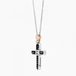 Collana Zancan in oro bianco con croce e diamanti .