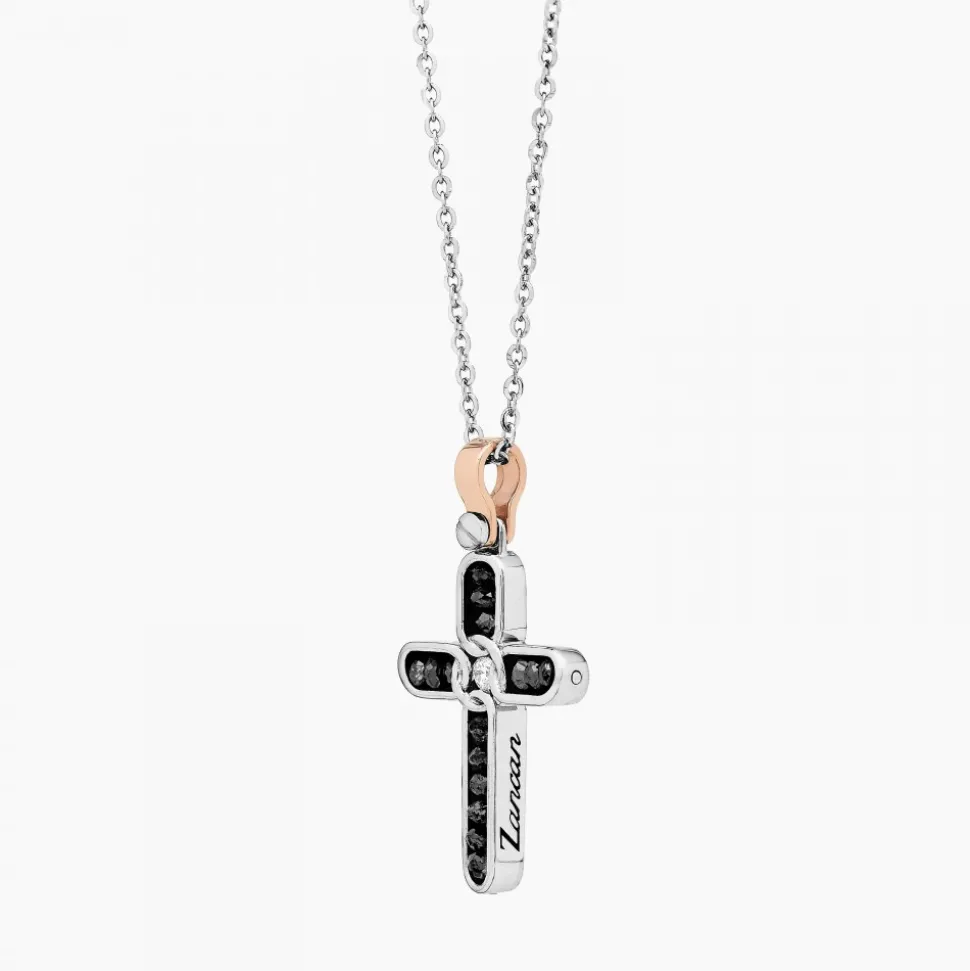 Collana Zancan in oro bianco con croce e diamanti .