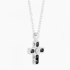 Collana Zancan in oro bianco con croce e diamanti .